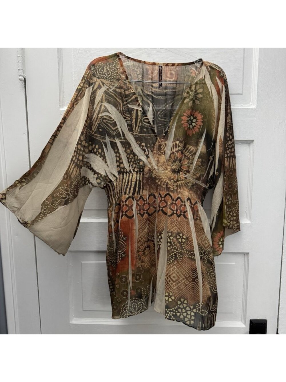 MushBaby Siena Rose Sheer Boho Tunic Top XL Kimono Sleeve Floral Print - Picture 1 of 7